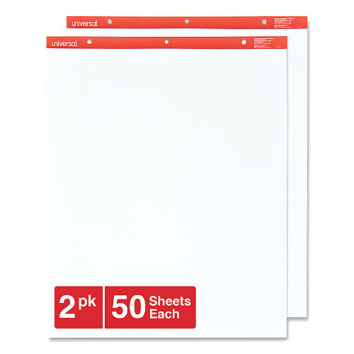 Universal Easel Pads/Flip Charts, Unruled, 27 x 34, White, 50 Sheets, 2/Carton (UNV35600)
