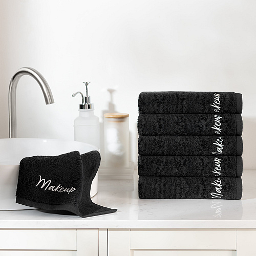 Host & Home Cotton Makeup Towel 11x17 Black - Pack Of 6 (HH-MU-1117-BLK)