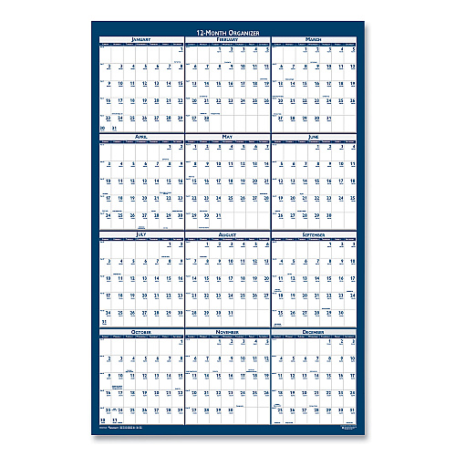 AbilityOne 7510016956113, SKILCRAFT Two-Sided Dry Erase Wall Calendar, 24 x 37, White/Blue Sheets, 12-Month (Jan to Dec): 2025