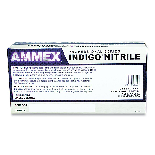 AMMEX Professional Nitrile Exam Gloves, Powder-Free, Large, 3 mil Thick, Indigo, 100/Box (AINPF46100)