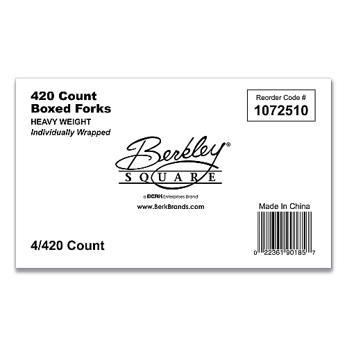 Berkley Square Elegant Dinnerware Heavyweight Cutlery, Individually Wrapped, Fork, Plastic, White, 420/Box (90185)
