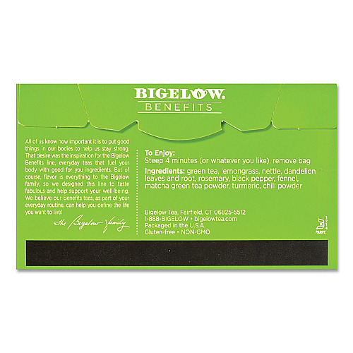 Bigelow Benefits Turmeric Chili Matcha Green Tea, 0.6 oz Tea Bag, 18/Box (826)