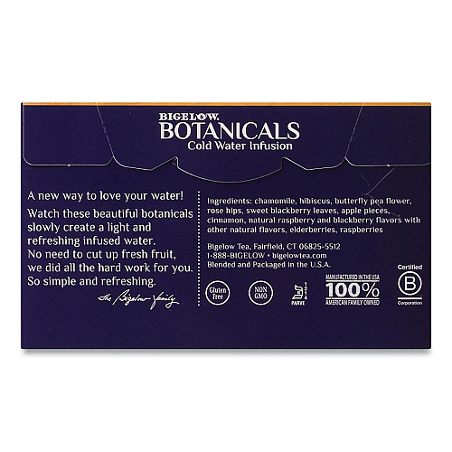 Bigelow Botanicals Blackberry Raspberry Hibiscus Cold Water Herbal Infusion, 0.7 oz Tea Bag, 18/Box (39000)