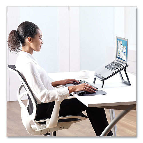 Fellowes I-Spire Series Laptop Quick Lift, 12.63" x 11.25" x 1.63" to 12.63",  Black, Supports 9.92 lbs 1.6" Height x 12.6" Width x 11.3" Depth - ABS Plastic - Black - 1 Each (8212001)
