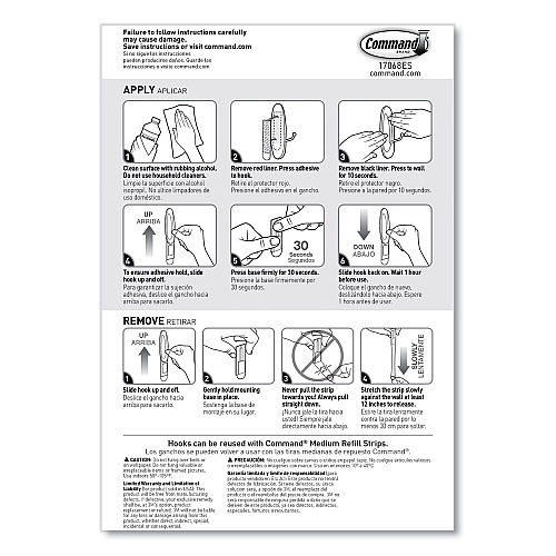 Command General Purpose Wire Hooks, Medium, Metal, White, 2 lb Capacity, 13 Hooks and 16 Strips/Pack (1706513)