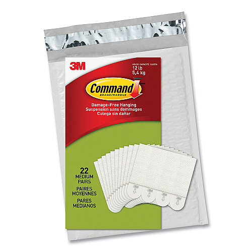 Command Picture Hanging Strips, Removable, Holds Up to 3 lbs per Pair, Medium, 0.63 x 2.75, White, 22 Pairs/Pack (1720422)