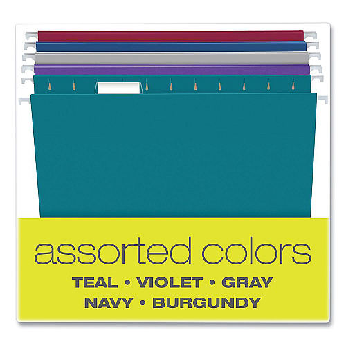 Pendaflex Recycled Hanging File Folders, Letter Size, 1/5-Cut Tabs, Assorted Colors, 25/Box (81667)