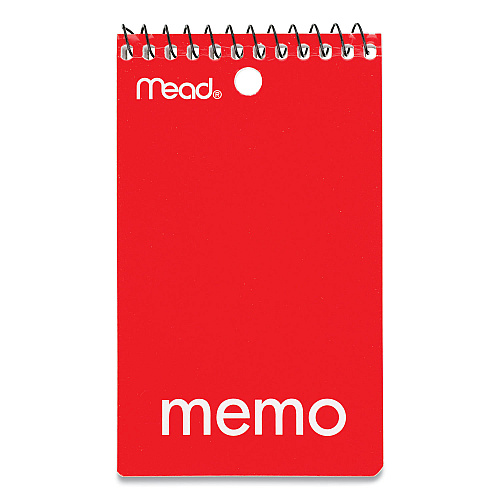 Mead Wirebound Memo Pad with Wall-Hanger Eyelet, Medium/College Rule, Randomly Assorted Cover Colors, 60 White 3 x 5 Sheets (45354)