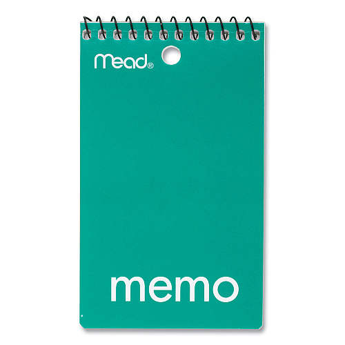 Mead Wirebound Memo Pad with Wall-Hanger Eyelet, Medium/College Rule, Randomly Assorted Cover Colors, 60 White 3 x 5 Sheets (45354)