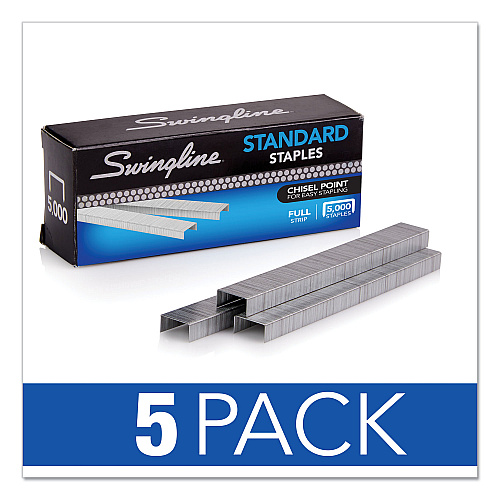 Swingline S.F. 1 Standard Staples, 0.25" Leg, 0.5" Crown, Steel, 5,000/Pack, 5 Packs/Box (S7035101S)