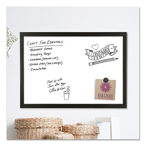 U Brands Magnetic Dry Erase Board with Wood Frame, 23 x 17, White Surface, Black Frame (307U0001)