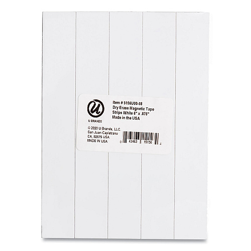 U Brands Dry Erase Magnetic Tape Strips, 6" x 0.88", White, 25/Pack (FM2518)