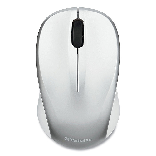 Verbatim Silent Wireless Blue LED Mouse, 2.4 GHz Frequency/32.8 ft Wireless Range, Left/Right Hand Use, Silver (99777)