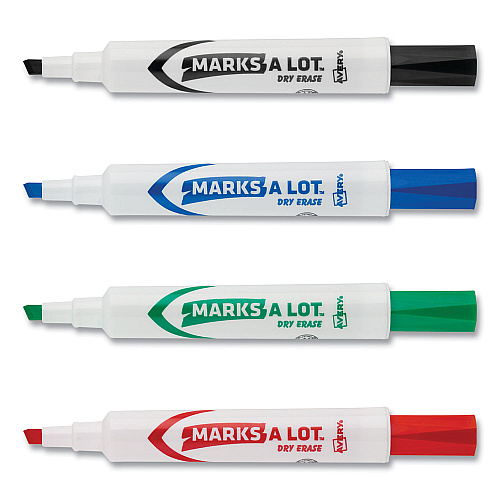 Avery MARKS A LOT Desk-Style Dry Erase Marker, Broad Chisel Tip, Assorted Colors, 4/Set (24409)