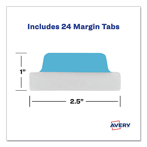 Avery Ultra Tabs Repositionable Tabs, Margin Tabs: 2.5" x 1", 1/5-Cut, Assorted Colors, 24/Pack (74768)
