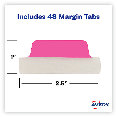 Avery Ultra Tabs Repositionable Tabs, Margin Tabs: 2.5" x 1", 1/5-Cut, Assorted Neon Colors, 48/Pack (74865)