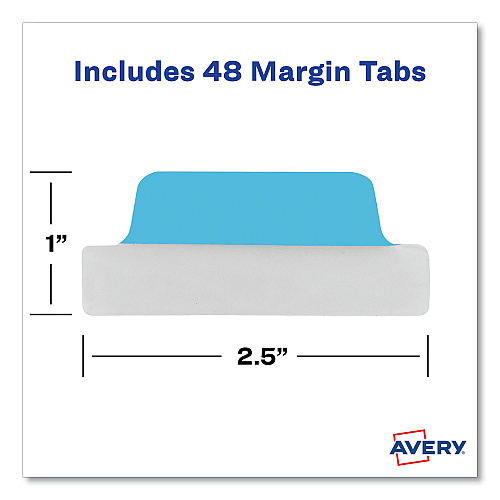 Avery Ultra Tabs Repositionable Tabs, Margin Tabs: 2.5" x 1", 1/5-Cut, Assorted Colors, 48/Pack (74866)