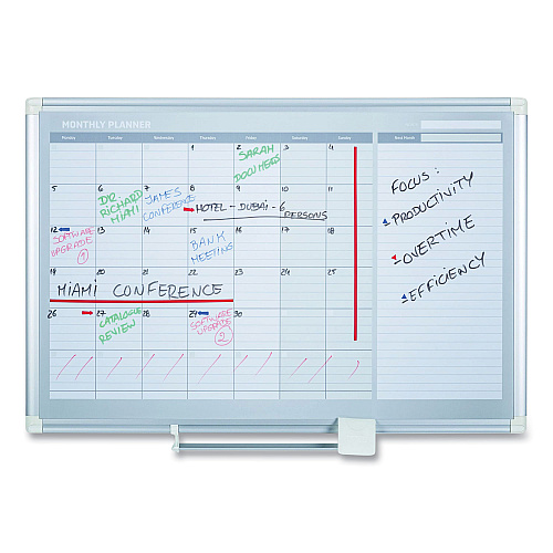 MasterVision Magnetic Dry Erase Calendar Board, One Month, 48 x 36, White Surface, Silver Aluminum Frame (GA0597830)
