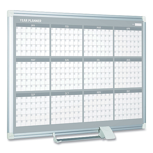 MasterVision Magnetic Dry Erase Calendar Board, 12-Month, 36 x 24, White Surface, Silver Aluminum Frame (GA03106830)