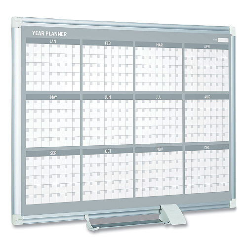 MasterVision Magnetic Dry Erase Calendar Board, 12-Month, 48 x 36, White Surface, Silver Aluminum Frame (GA05106830)