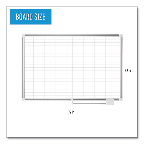 MasterVision Gridded Magnetic Steel Dry Erase Planning Board, 1 x 2 Grid, 72 x 48, White Surface, Silver Aluminum Frame (MA2792830)