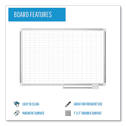 MasterVision Gridded Magnetic Steel Dry Erase Planning Board, 1 x 2 Grid, 72 x 48, White Surface, Silver Aluminum Frame (MA2792830)