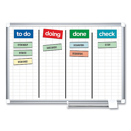 MasterVision Gridded Magnetic Steel Dry Erase Planning Board, 1 x 2 Grid, 72 x 48, White Surface, Silver Aluminum Frame (MA2792830)