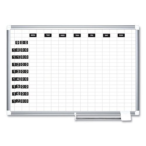 MasterVision Gridded Magnetic Steel Dry Erase Planning Board, 1 x 2 Grid, 72 x 48, White Surface, Silver Aluminum Frame (MA2792830)