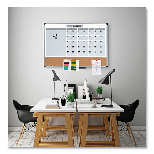 MasterVision 3-in-1 Calendar Planner, 36 x 24, White Surface, Silver Aluminum Frame (MB0707186P)