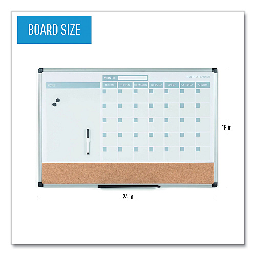 MasterVision 3-in-1 Planner Board, 24 x 18, Tan/White/Blue Surface, Silver Aluminum Frame (MB3507186)