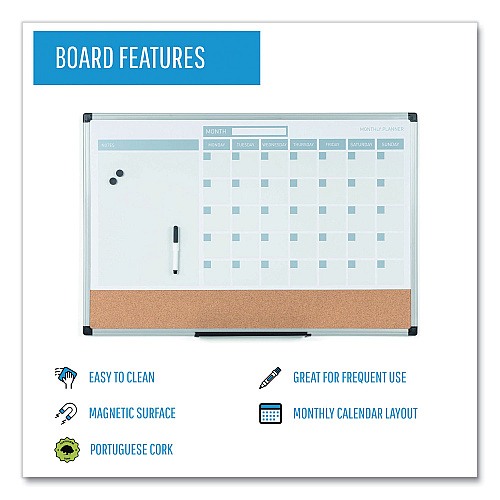 MasterVision 3-in-1 Planner Board, 24 x 18, Tan/White/Blue Surface, Silver Aluminum Frame (MB3507186)