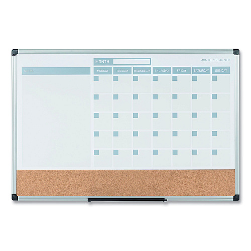 MasterVision 3-in-1 Planner Board, 24 x 18, Tan/White/Blue Surface, Silver Aluminum Frame (MB3507186)