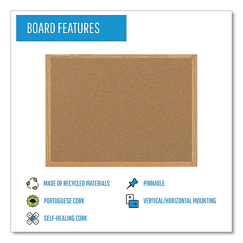 MasterVision Earth Cork Board, 48 x 36, Tan Surface, Oak Wood Frame (SB0720001233)