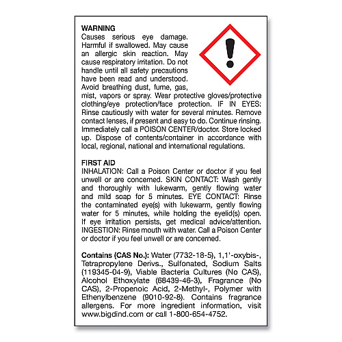 Big-D Enzym D Digester Liquid Deodorant, Lemon, 32 oz Bottle, 12/Carton (500)