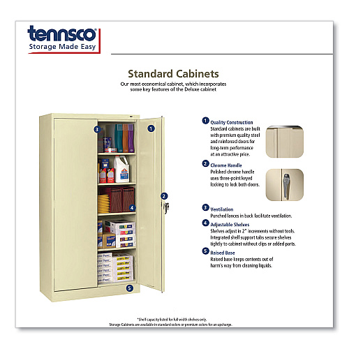 Tennsco 72" High Standard Cabinet (Assembled), 30w x 15d x 72h, Putty (7215CPY)