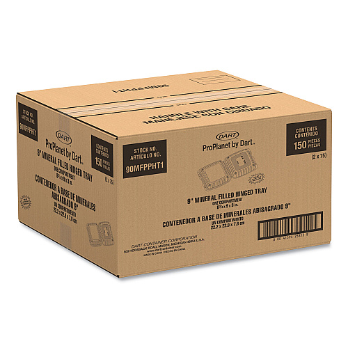 Dart Hinged Lid Containers, Single Compartment, 9 x 8.8 x 3, White, Plastic, 150/Carton (90MFPPHT1R)