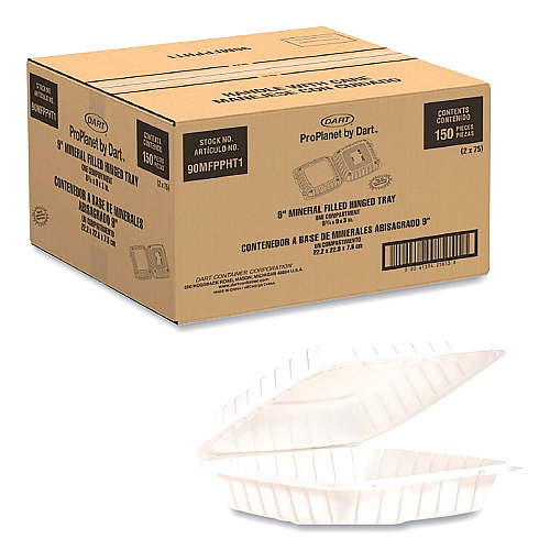 Dart Hinged Lid Containers, Single Compartment, 9 x 8.8 x 3, White, Plastic, 150/Carton (90MFPPHT1R)