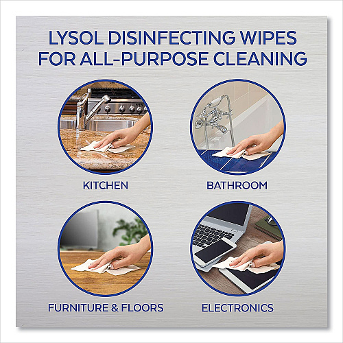 Lysol&reg; Disinfecting Wipes, 1-Ply, 7 x 7.25, Lemon and Lime Blossom, White, 80 Wipes/Canister, 3 Canisters/Pack (84251PK)