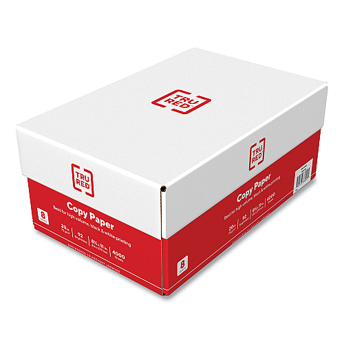 TRU RED Copy Paper, 92 Bright, 20 lb Bond Weight, 8.5 x 11, 500 Sheets/Ream, 8 Reams/Carton (597024045)
