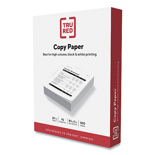 TRU RED Copy Paper, 92 Bright, 20 lb Bond Weight, 8.5 x 11, 500 Sheets/Ream, 8 Reams/Carton (597024045)