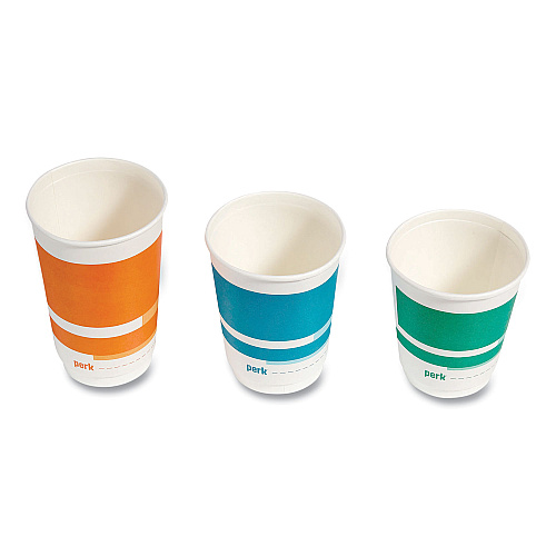 Perk Insulated Paper Hot Cups, 12 oz, White/Blue, 40/Pack (59483)
