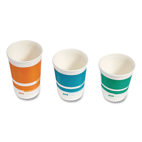 Perk Insulated Paper Hot Cups, 16 oz, White/Orange, 30/Pack (59484)