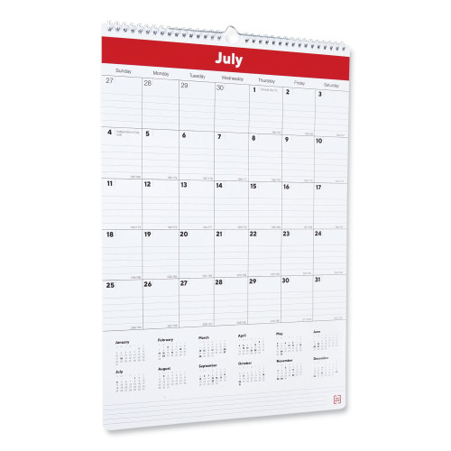 TRU RED Laminated Erasable Wall Calendar, 12 x 17, Stone/Red/Black