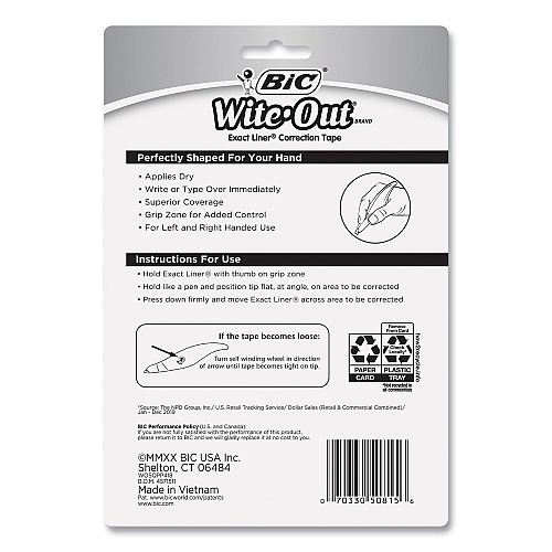 BIC Wite-Out Brand Exact Liner Correction Tape, Non-Refillable, 0.2" x 236", 4/Pack (WOELP418)
