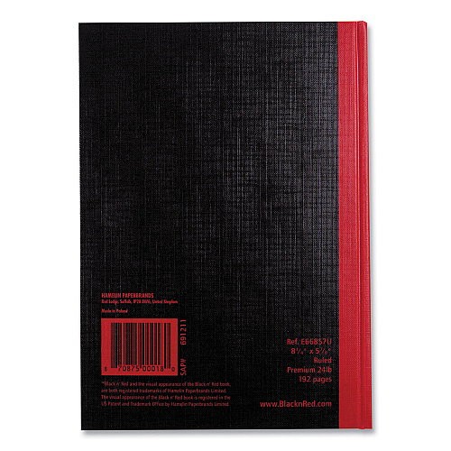 Black n' Red Hardcover Casebound Notebooks, SCRIBZEE Compatible, 1-Subject, Wide/Legal Rule, Black Cover, (96) 8.25 x 5.63 Sheets (E66857)