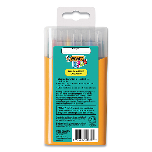 BIC Kids Ultra Washable Markers, Plastic Tube, Medium Bullet Tip, Assorted Colors, 20/Pack (BKCMD20AST)