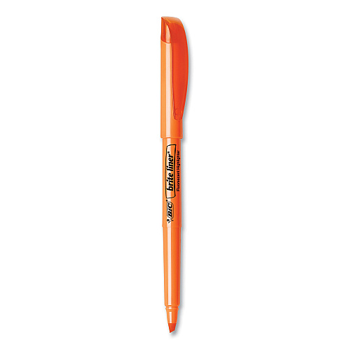 BIC Brite Liner Highlighter, Fluorescent Orange Ink, Chisel Tip, Orange/Black Barrel, Dozen (BL11OE)