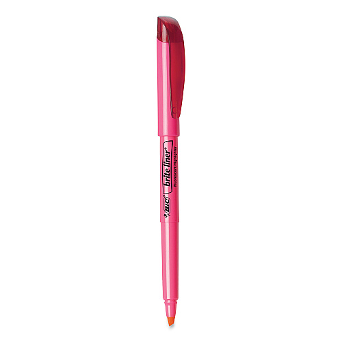 BIC Brite Liner Highlighter, Fluorescent Pink Ink, Chisel Tip, Pink/Black Barrel, Dozen (BL11PK)