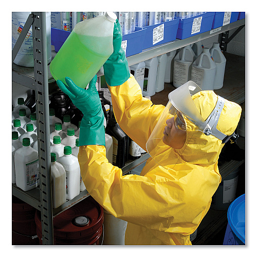 KleenGuard A70 Chemical Spray Protection Coveralls, Hooded, Storm Flap, Large, Yellow, 12/Carton (09813)