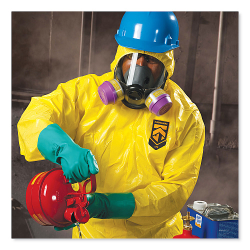 KleenGuard A70 Chemical Spray Protection Coveralls, Hooded, Storm Flap, Large, Yellow, 12/Carton (09813)